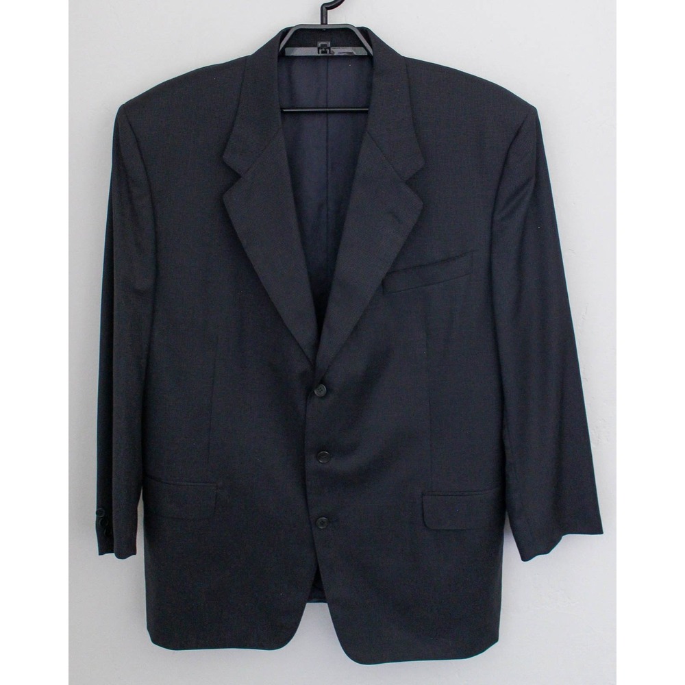 Canali Blazer Mens 58R Blue Micro Check 3-Button Wool Sport Coat Made in Italy